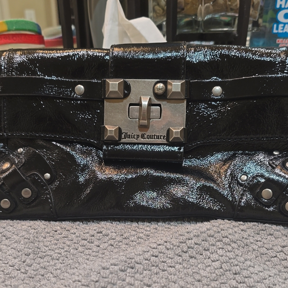 Juicy Couture Shiny Black Clutch with Metallic Details
